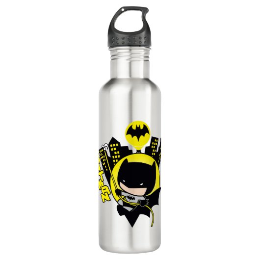 Bouteille D'eau Chibi Batman Évolue La Ville (Devant)