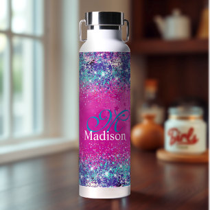 Bouteille D'eau Chic aqua rose irisé parties scintillant monogramm