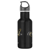 Bouteille D'eau Chic Black Gold Elegant Monogramme Nom du script S (Dos)