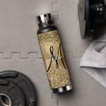 Bouteille D'eau Chic Black Gold Parties scintillant Nom du monogra<br><div class="desc">Chic Black Gold Parties scintillant Nom du monogramme</div>