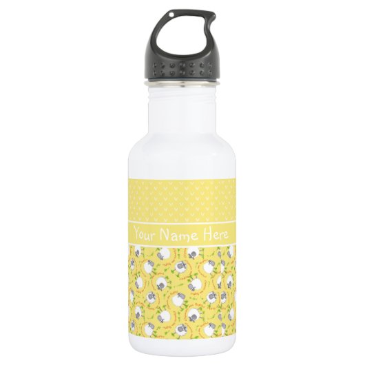 Bouteille d'eau chic : Jaune, Motifs de mouton amu (Devant)