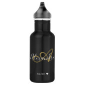 Bouteille D'eau Chic Monogramme Or Noir Nom Script Gym (Droite)