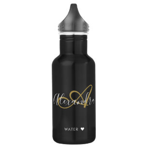 Bouteille D'eau Chic Monogramme Or Noir Nom Script Gym