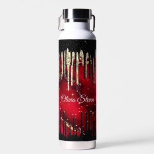 Bouteille D'eau Chic rouge noir gouttes parties scintillant monogr