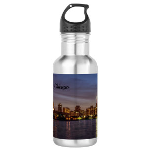 Bouteille D'eau Chicago Cityscape Nuit Nouvelle Eau en acier inoxy