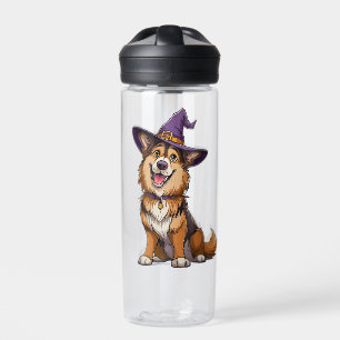 Bouteille D'eau Chien heureux portant un chapeau de sorcière