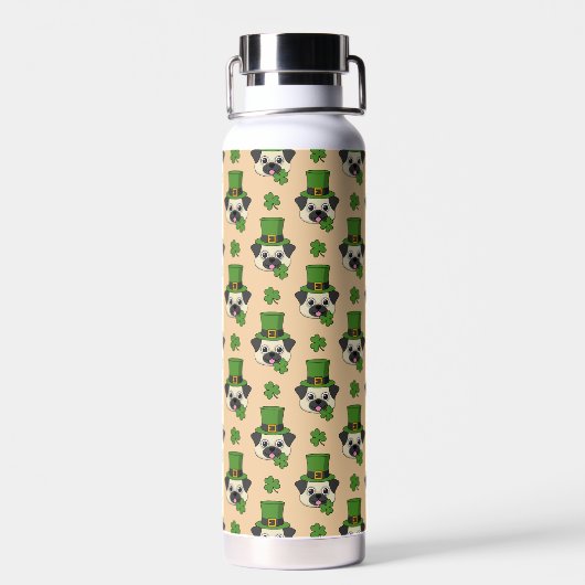 Bouteille D'eau Chien mignon avec Casquette et Shamrock St Patrick (Arrière)