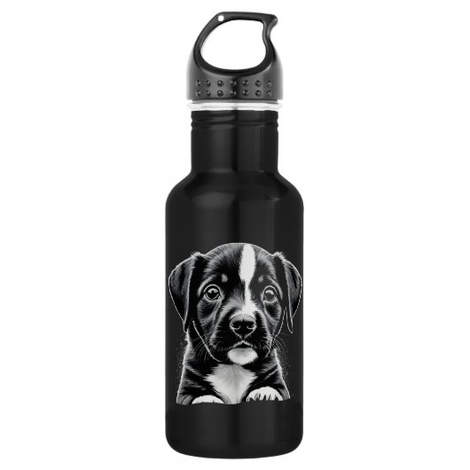 Bouteille d'eau Chien Mignon Noir & Blanc – Cadeau (Devant)