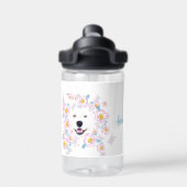 Bouteille D'eau Chien Samoyed et fleurs roses, nom customisé (Salle de sport)