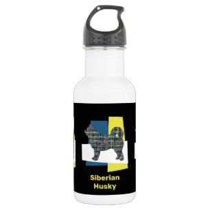 Bouteille D'eau Chien sibérien Husky Silhouette Jaune & Grille Ble