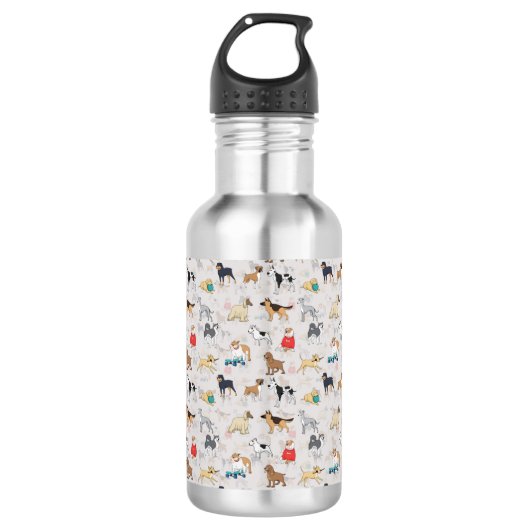 Bouteille D'eau Chiens mignons Design Motif Blanc (Devant)