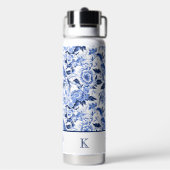 Bouteille D'eau Chinoiserie Oiseau Bleu Monogramme (Arrière)