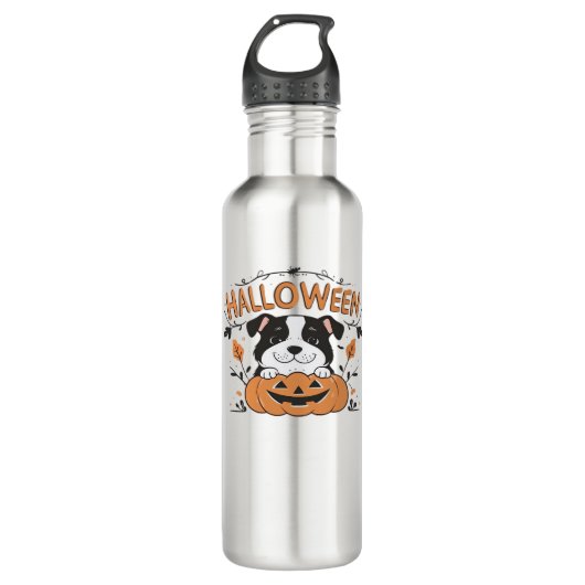 Bouteille D'eau Chiot mignon en Citrouille - Illustration de chien (Devant)