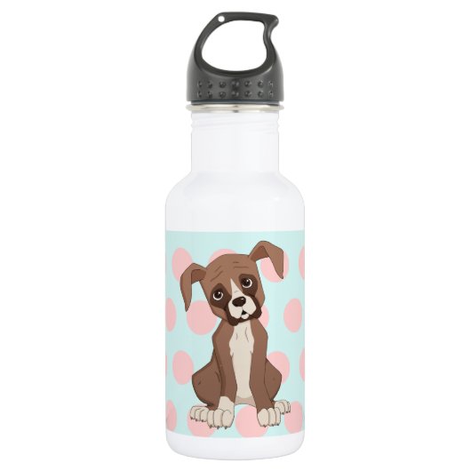 Bouteille D'eau Chiots Boxer sur des points roses (Devant)