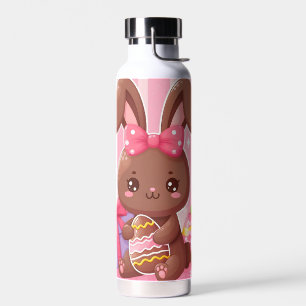 Bouteille D'eau Chocolat mignon lapin de Pâques avec rayures roses