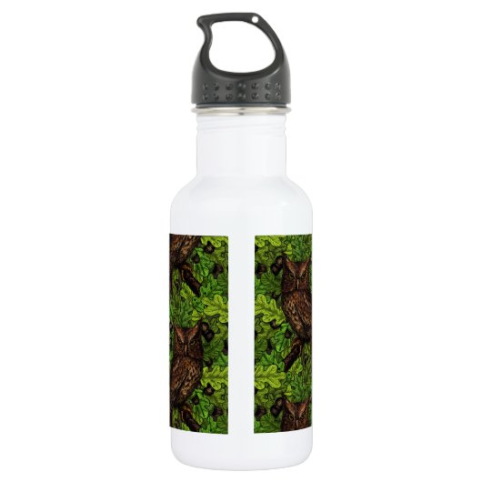 Bouteille D'eau Chouettes dans le chêne, vert et marron (Dos)