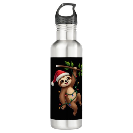 Bouteille D'eau Christmas Lights Sloth Wearing Xmas Hat - Sloth Lo (Devant)