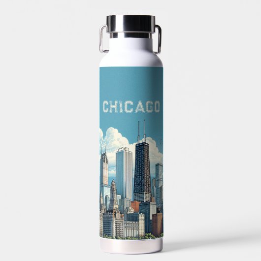 Bouteille D'eau Ciel de Chicago bleu (Avant)