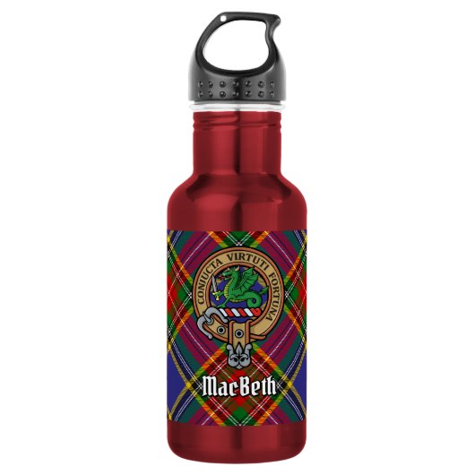 Bouteille D'eau Cimier du clan MacBeth sur tartan (Devant)
