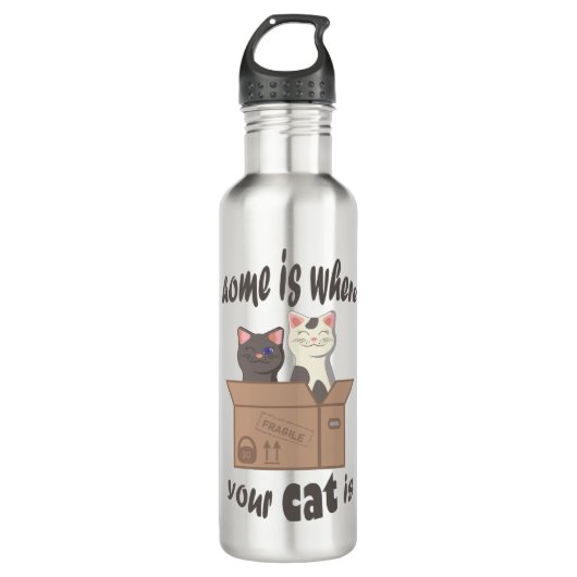 Bouteille D'eau Citation drôle Accueil est où est votre chat (Devant)