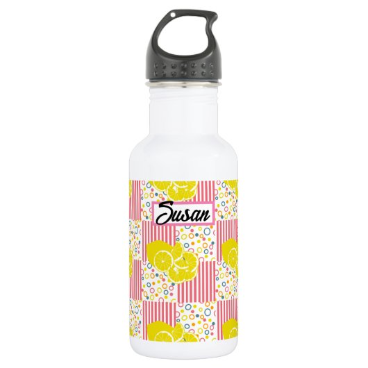 Bouteille D'eau Citrons jaunes Grandes roses Été (Devant)