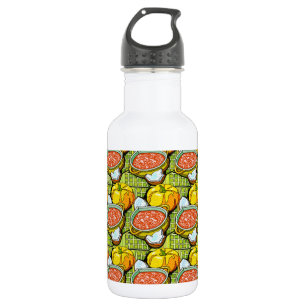 Bouteille D'eau Citrouilles, soupe et arrière - plan rayé