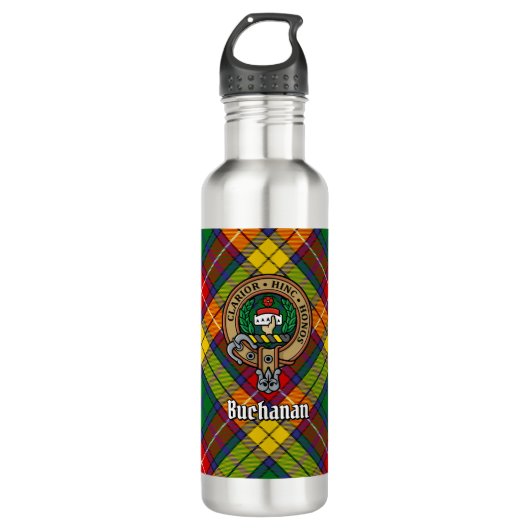 Bouteille D'eau Clan Buchanan Crest sur Tartan (Devant)