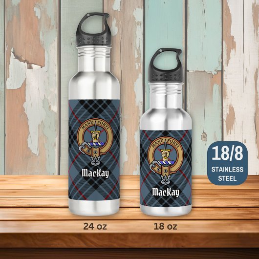 Bouteille D'eau Clan MacKay Crest sur Blue Tartan