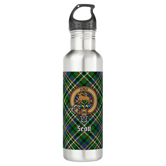 Bouteille D'eau Clan Scott Crest sur Green Tartan (Devant)