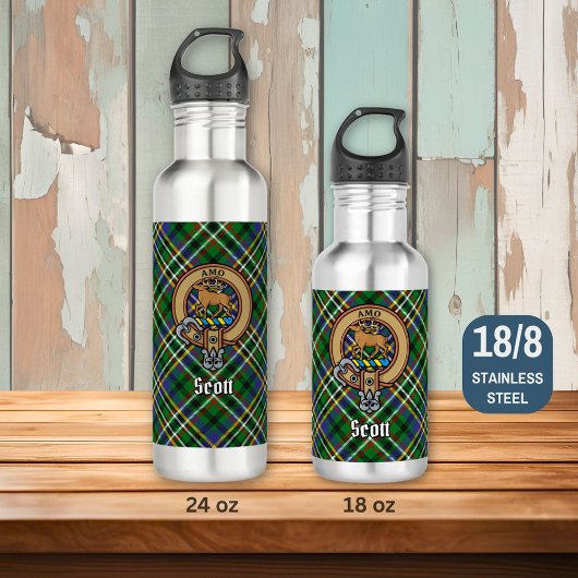 Bouteille D'eau Clan Scott Crest sur Green Tartan