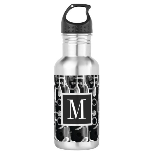 Bouteille D'eau Clarinet rouge, noir et blanc (Devant)