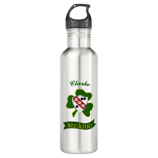 Bouteille D'eau Clarke Irish Shield & Shamrock Personnalisé (Devant)