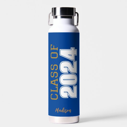 Bouteille D'eau Classe d'or bleu de 2024 Graduation personnalisée (Avant)