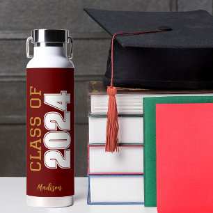 Bouteille D'eau Classe d'or Maroon de 2024 Graduation personnalisé