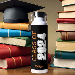 Bouteille D'eau Classe Orange Noir de 2024 Graduation personnalisé