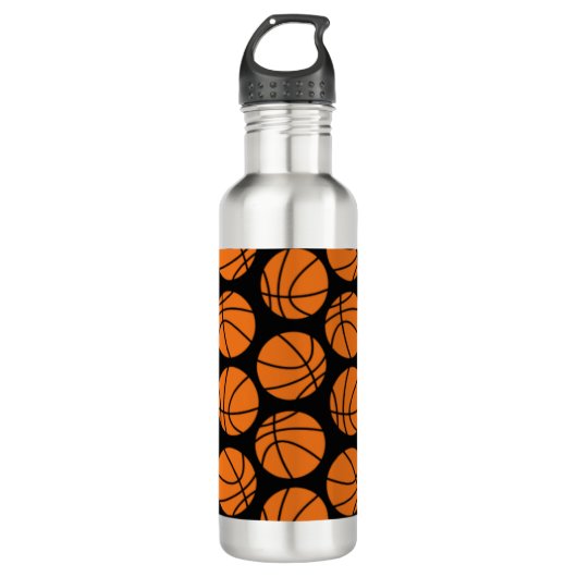 Bouteille D'eau Classic Basketball Pattern on Black (Devant)