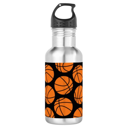 Bouteille D'eau Classic Basketball Pattern on Black (Devant)