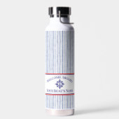 Bouteille D'eau Coastal Stripe Monogram Boat Name Design (Gauche)