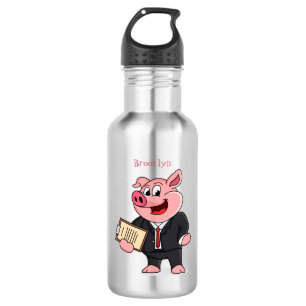 Bouteille D'eau Cochon amusant en costume d'affaires dessin animé