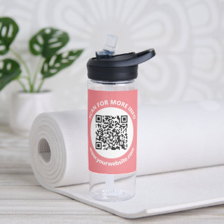 Bouteille D'eau Code QR moderne, texte personnalisé, rose et blanc
