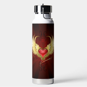 Bouteille D'eau Coeur rouge avec ailes d'or