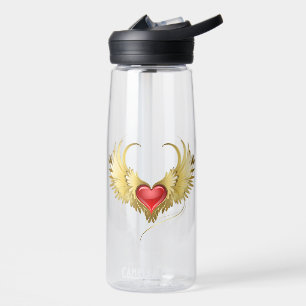 Bouteille D'eau Coeur rouge avec ailes d'or
