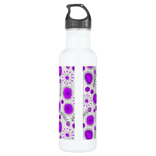 Bouteille D'eau Coeurs blancs violet blanc Whimsical et fleurs flo (Dos)