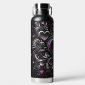 Bouteille D'eau Coeurs de parties scintillant noirs et violets per (Avant)