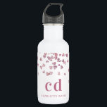 Bouteille D'eau Coeurs de parties scintillant rose blanc initiales<br><div class="desc">Un arrière - plan blanc chic aux coeurs en faux parties scintillant rose. Texte rose. Personnalisez et ajoutez vos initiales monographiques et votre nom.</div>