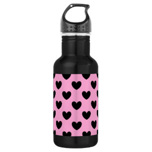 Bouteille D'eau Coeurs de polka noir sur coton bonbon rose