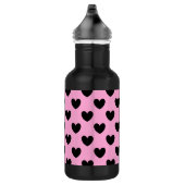 Bouteille D'eau Coeurs de polka noir sur coton bonbon rose (Droite)