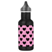 Bouteille D'eau Coeurs de polka noir sur coton bonbon rose (Gauche)