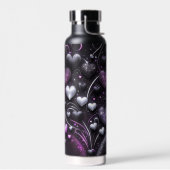 Bouteille D'eau Cœurs noirs et violets (Gauche)