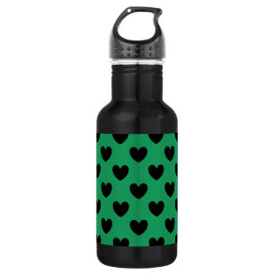 Bouteille D'eau Cœurs pois noirs sur vert Kelly